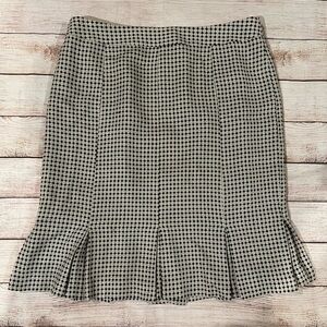 Ann Taylor Loft Womens Wool Blend Skirt Tan Black Polka Dot Pleated Hem Size 10